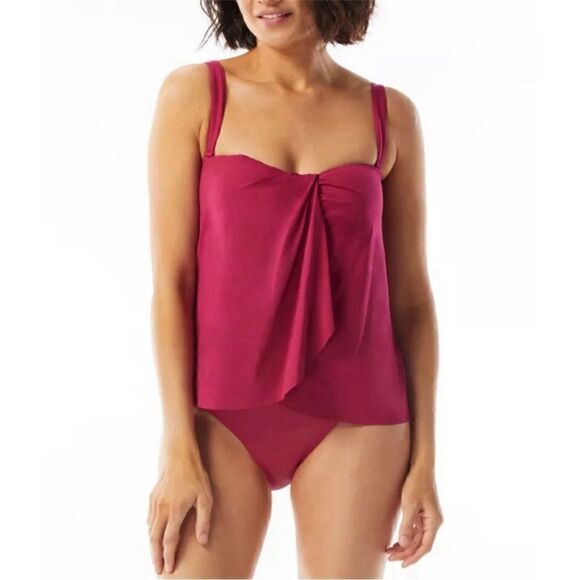 Coco Contours Clarity Bandeau Bra Sized Tankini Top Keepsake DEEP FUSCHIA10/34D